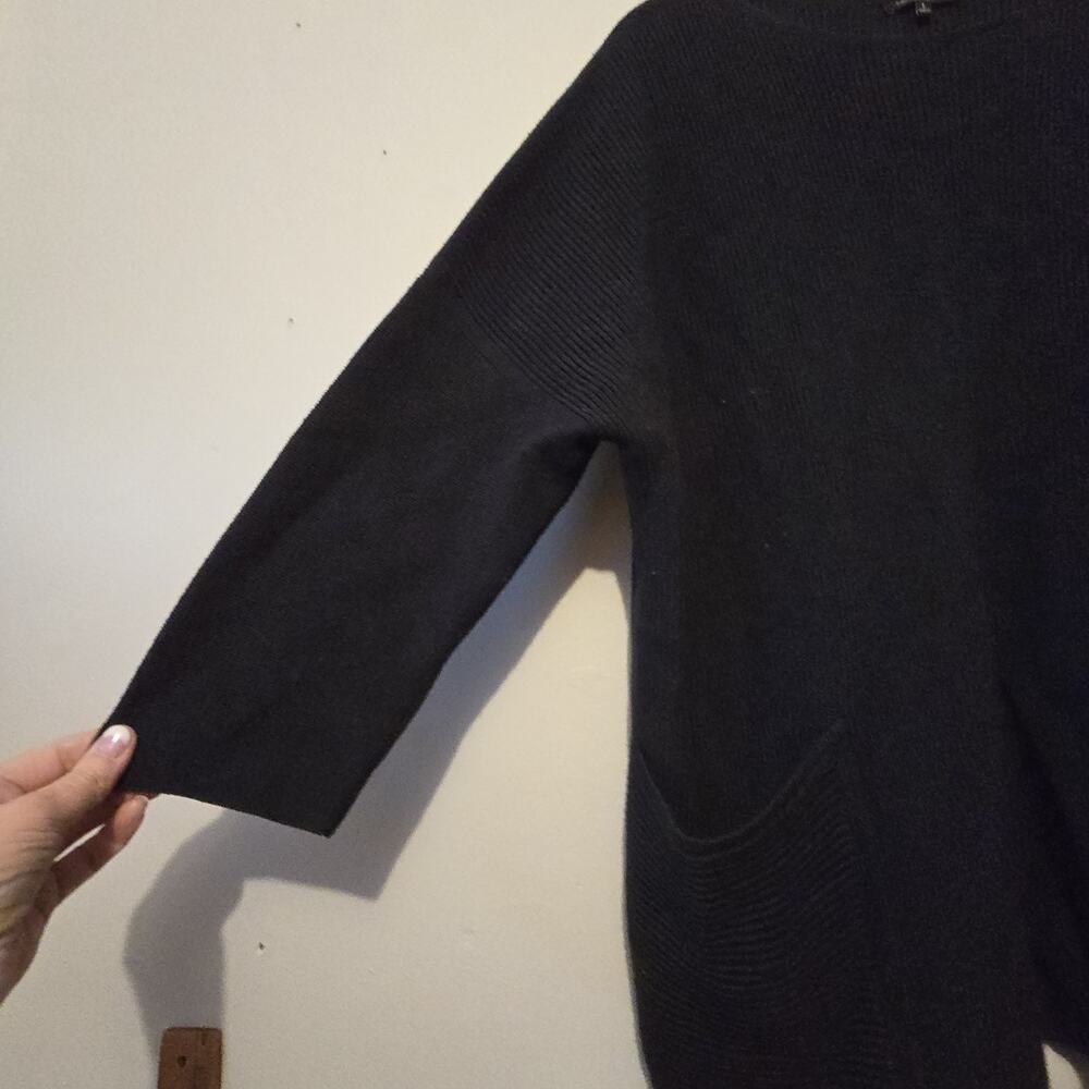 Lafayette 148 Ribbed Knit‎ Dolman Sweater Womens LG Navy Wool Pocket Lagenlook - Picture 3 of 11